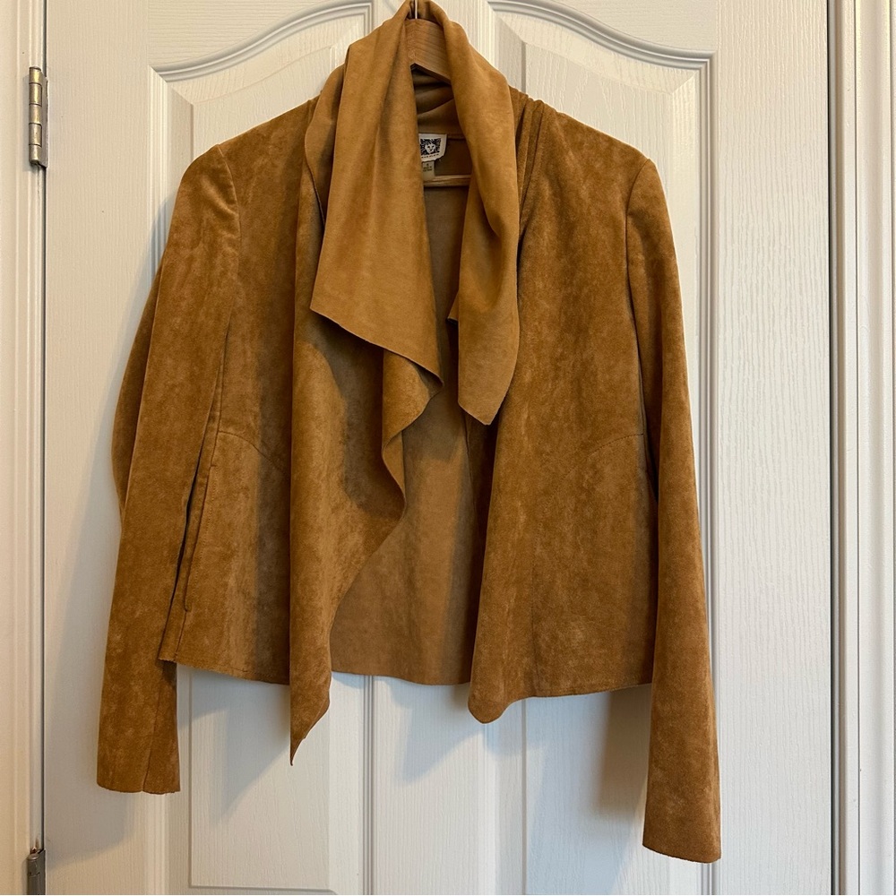 Anne Klein Asymmetric Jacket Faux Suede Tan Color Size 6